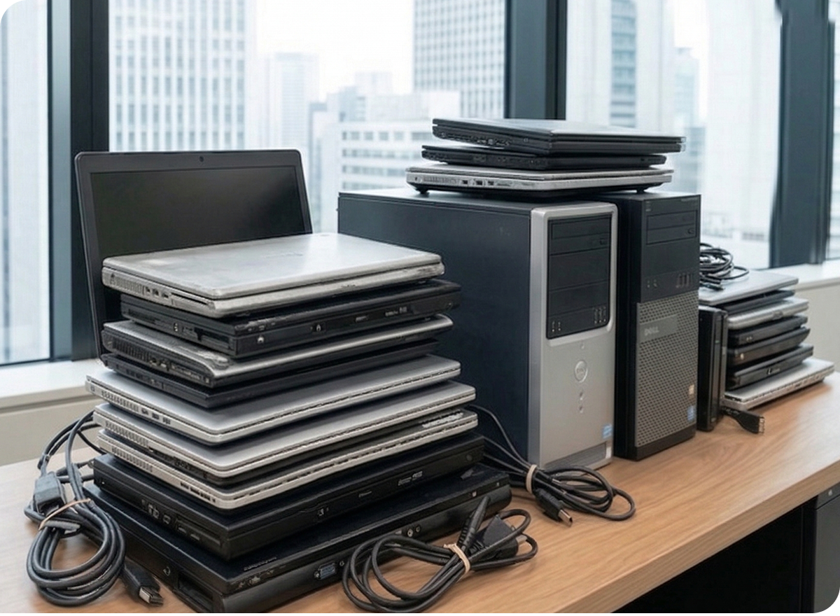 コンピューターのマザーボード上に配置された部品を接写し、回路や半導体が複雑に組み合わさった様子